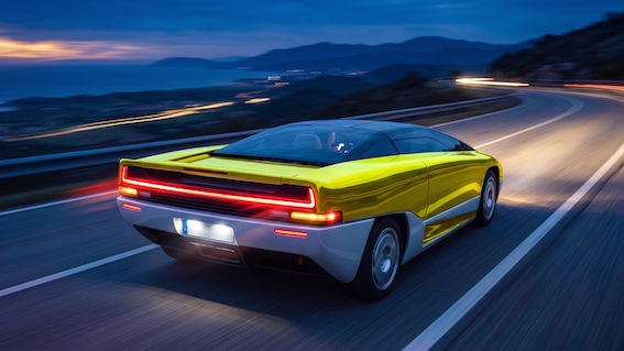 Imagine-on-a-panoramic-road-sunset-almost-night.-Electric-yellow-color-very-reflective-headlights-copia
