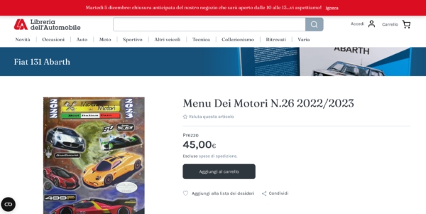 Menu dei Motori numero 26: regalo di Natale unico in Libreria!